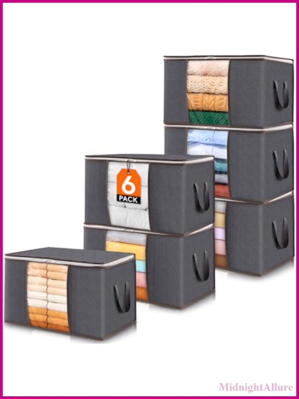 6 Pack Clothes Storage Bins with Lids Foldable Blanket Bags